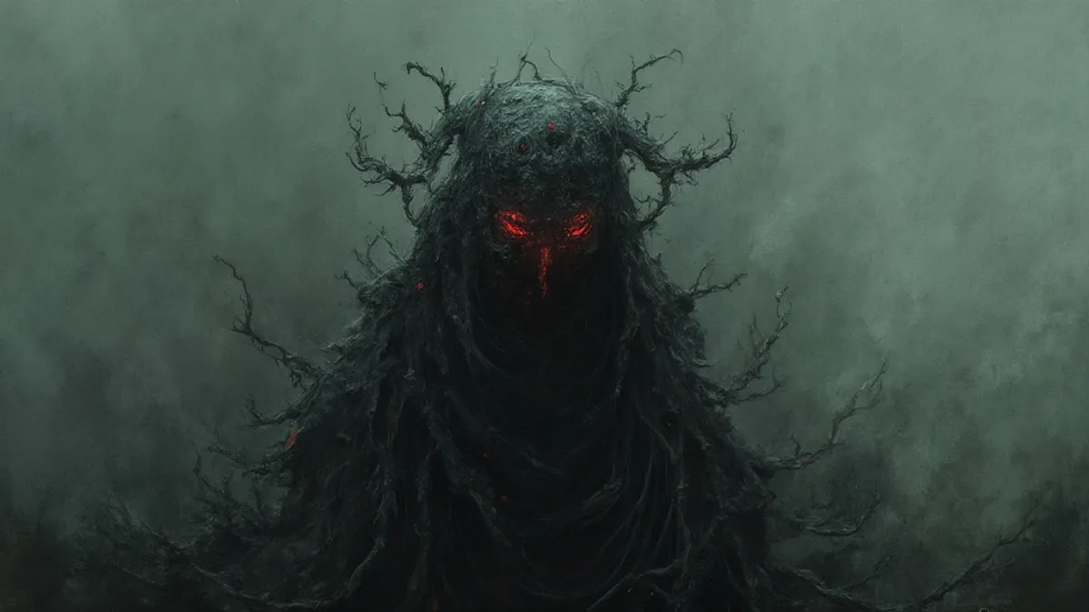 Shadowy figure with glowing red eyes, the original Deep breaths article cover